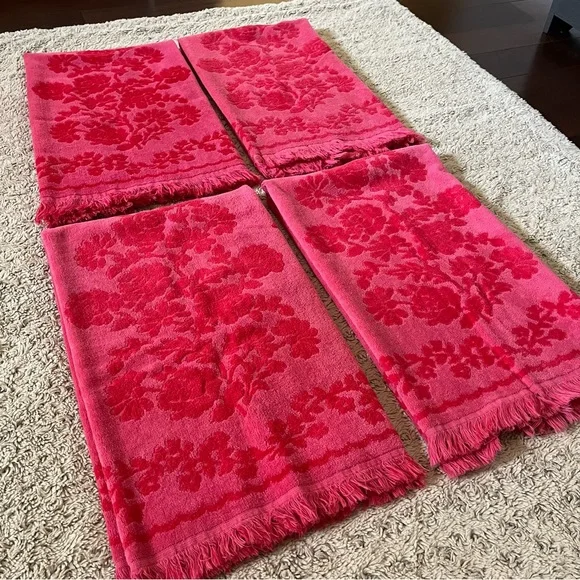 Monticello vintage bath luxury red pink floral 70s 60s mcm towel set gift 🩷❤️🩷